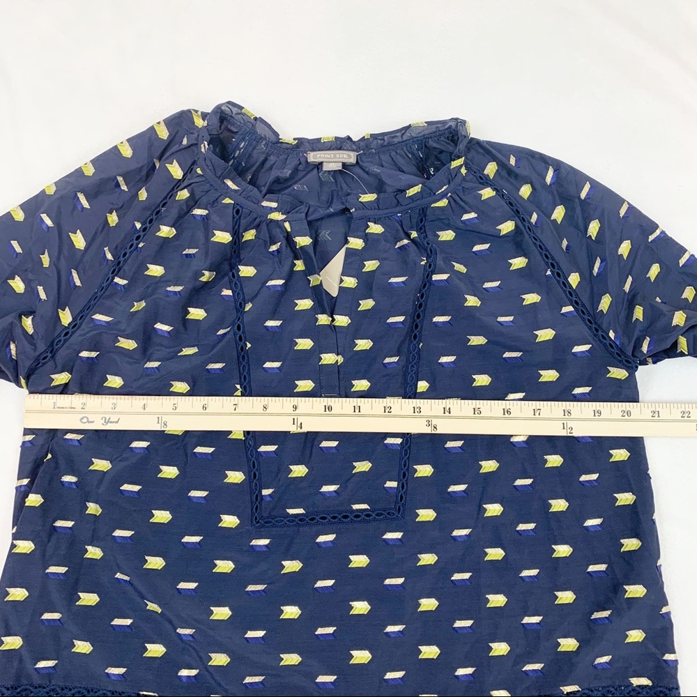 Metallic clip dot Ruffle Neck Popover Top - Picture 5 of 8